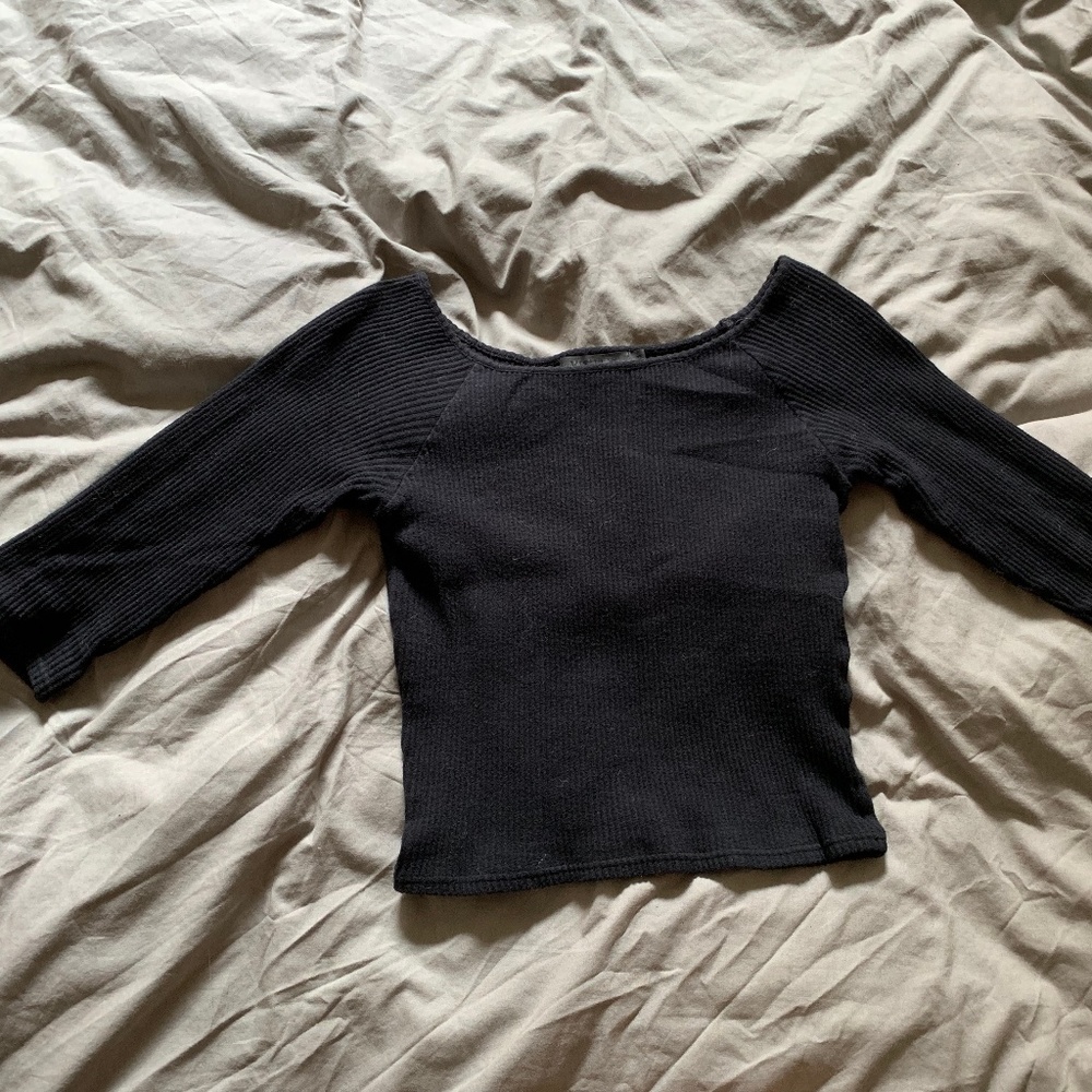 Off Shoulder Cropped Black Sweater